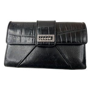 Brighton Women's Black Stamped Leather Snap Closure Wallet W/Hearts